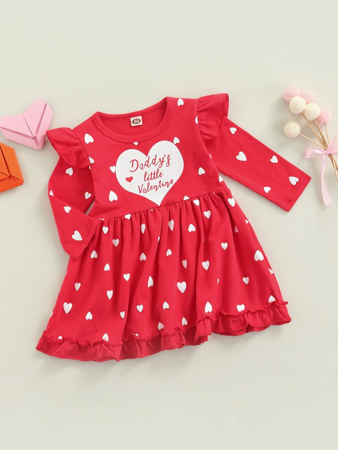 Charming Long Sleeve Tulle Tutu Dress for Baby Girls - Perfect Valentine's Outfit with Heart Design (12-18 Months)