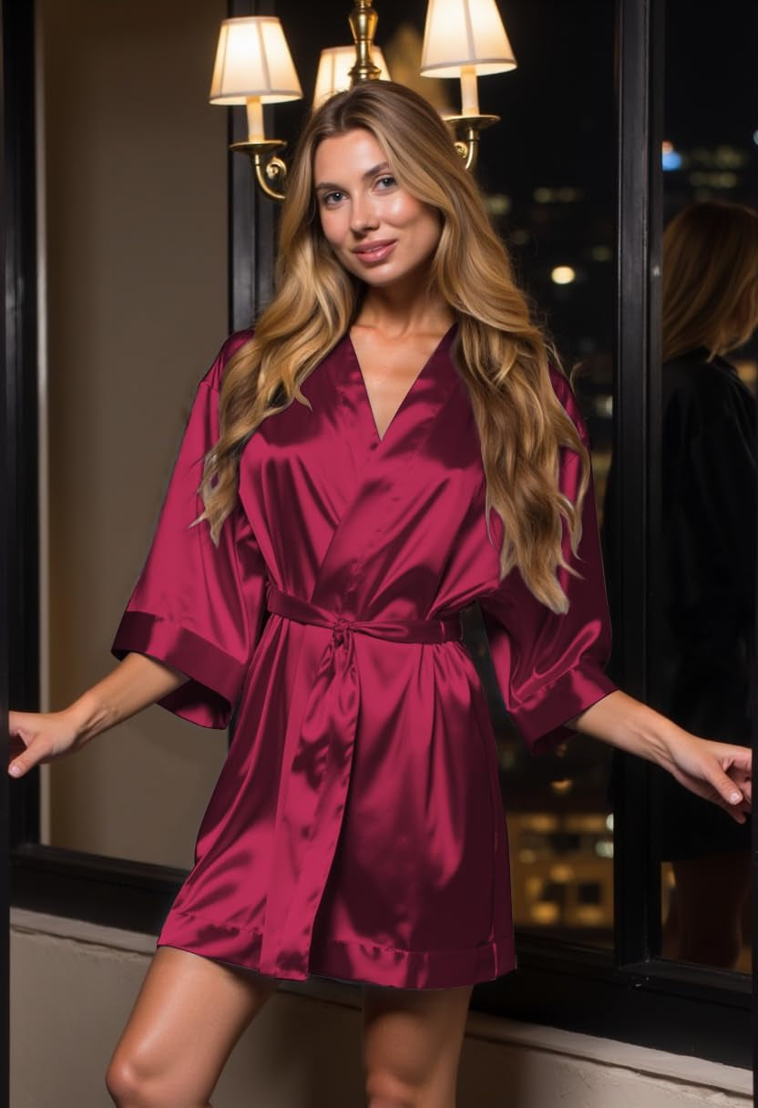 Turquaz Satin Kimono Robes for Women - Elegant Bridesmaid & Bride Silky Lingerie Robes