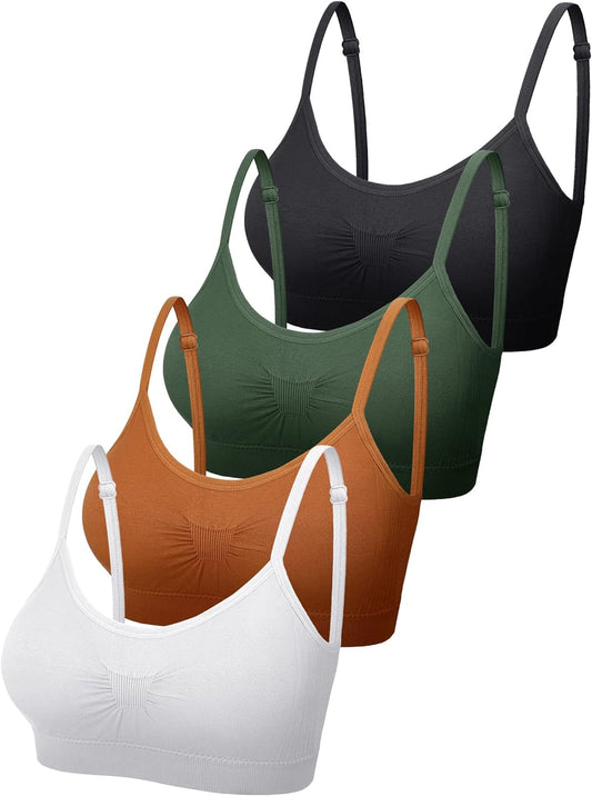 Satinior Women's 4-Pack Wireless Bralette Cami Tank Tops - Comfortable Sports Bras