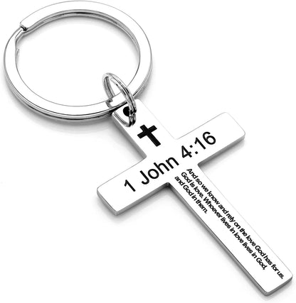 Inspirational Bible Verse Keychain - Christian Cross Keychain for Men & Women