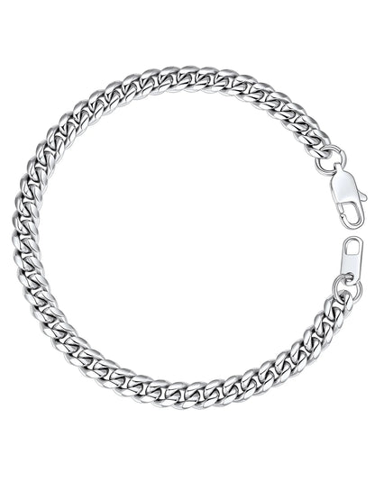 Men Chain Bracelet Cuban Stainless Steel Curb Bracelet 6MM 8.3 Inch Wrist Bracelet Mens Silver Jewelry
