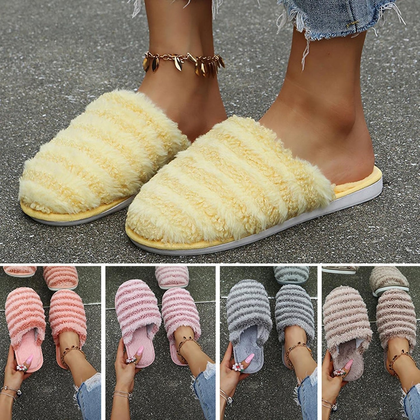 Cozy Women's Fuzzy Memory Foam Slippers - Plush Indoor/Outdoor Slip-On House Shoes